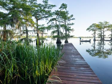 Lake Bruin view of lake and board walk